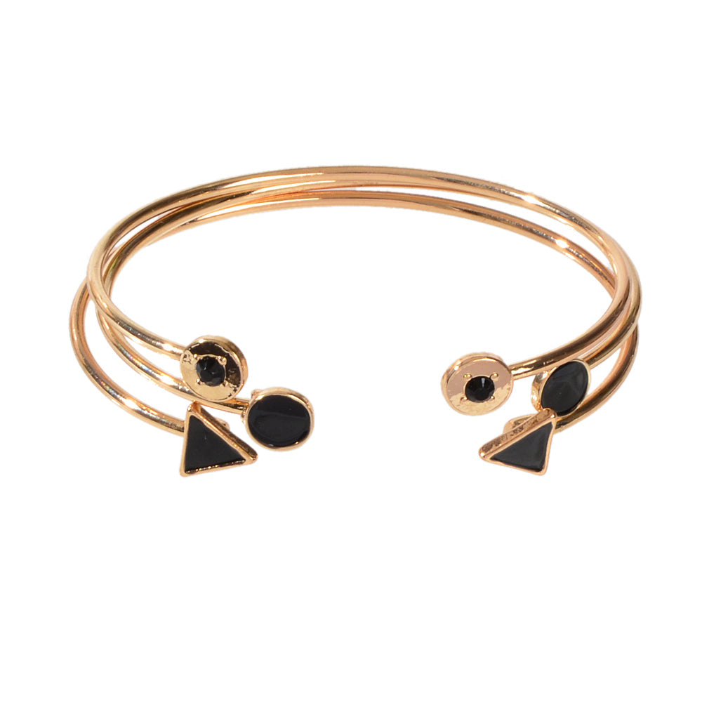 3pcs Designer Jewelry Black Enamel Round Triangle Open Cuff Bangle Bracelets set-4