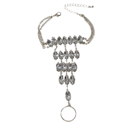 Luxury Full Crystal Silver Chain Slave Bracelet with Finger Ring Party Jewellery-3