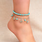 Turquoise Beads Double-Layered Anklet Round Pendant Boho Chic Foot Jewellery