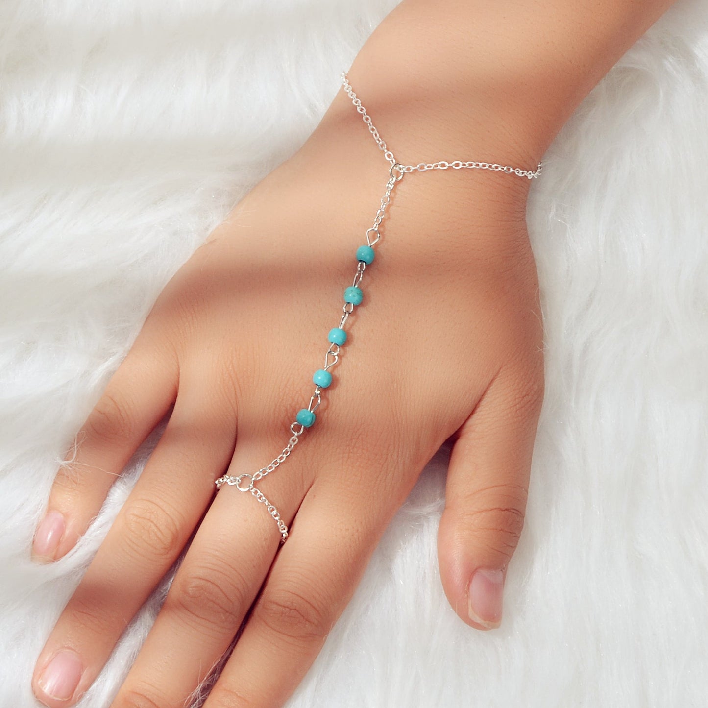 Trendy Jewelry Gold Silver Chain Turquoise Boho Chic Slave Bracelet with Finger-1