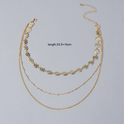 Multi-layer Gold Chain Flower Collar Necklace Ladies Fashion Party Accessories-1