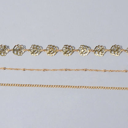 Multi-layer Gold Chain Flower Collar Necklace Ladies Fashion Party Accessories-3