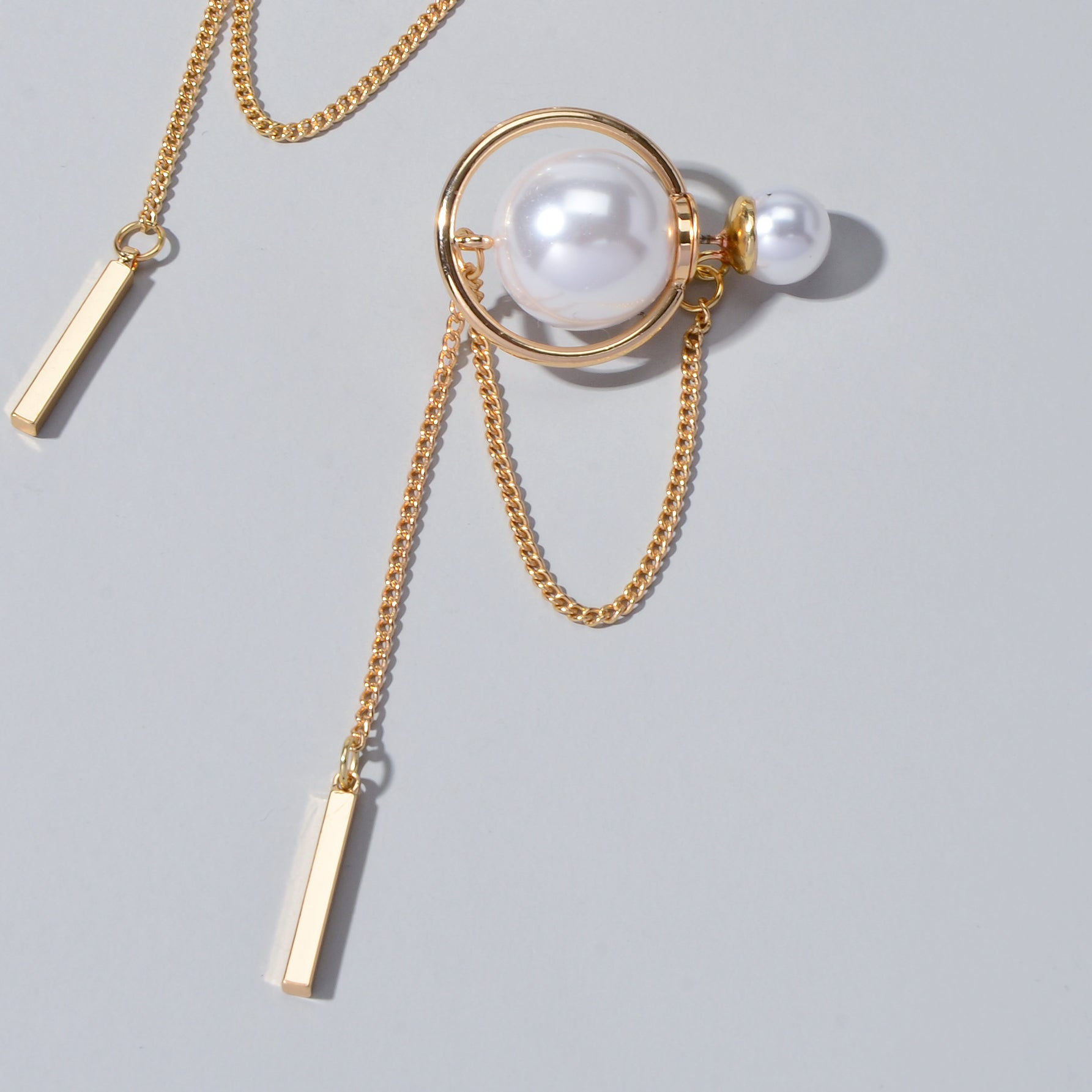 Retro Textured Jewellery Circle Chain Bar Charm Pearl Stud Earrings Ear Jacket-1