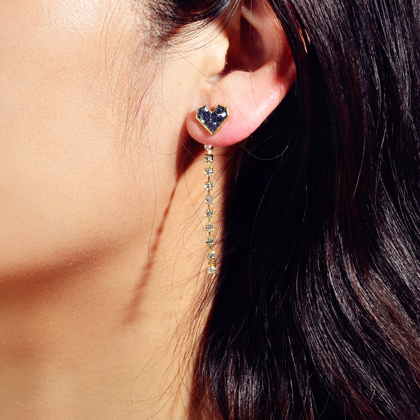Designer Jewellery Rhinstone Long Chain Sequins Heart Star Earrings Ear Jacket-1