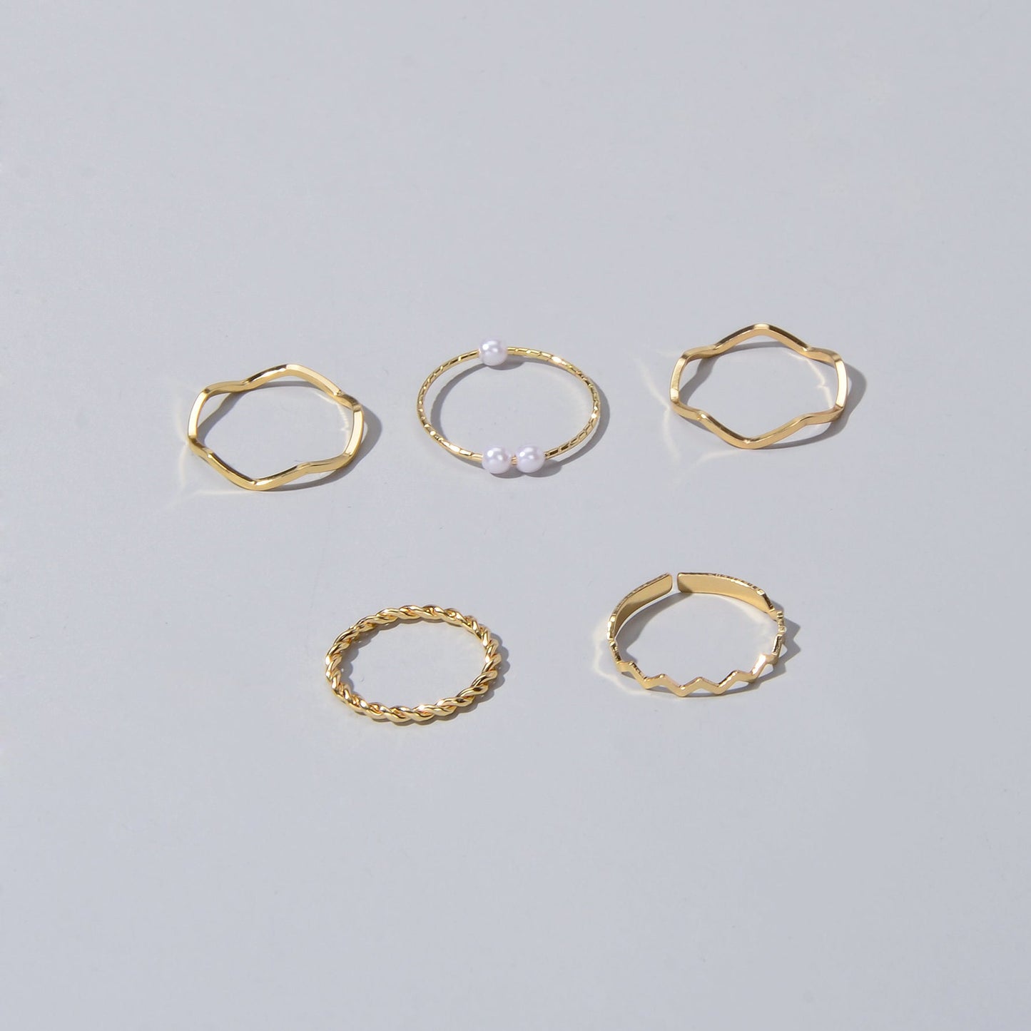 Stackable 5 pcs Metal Pearl Minimalist Finger Ring set Multiple Rings Bulk Pack-1