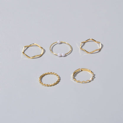 Stackable 5 pcs Metal Pearl Minimalist Finger Ring set Multiple Rings Bulk Pack-1
