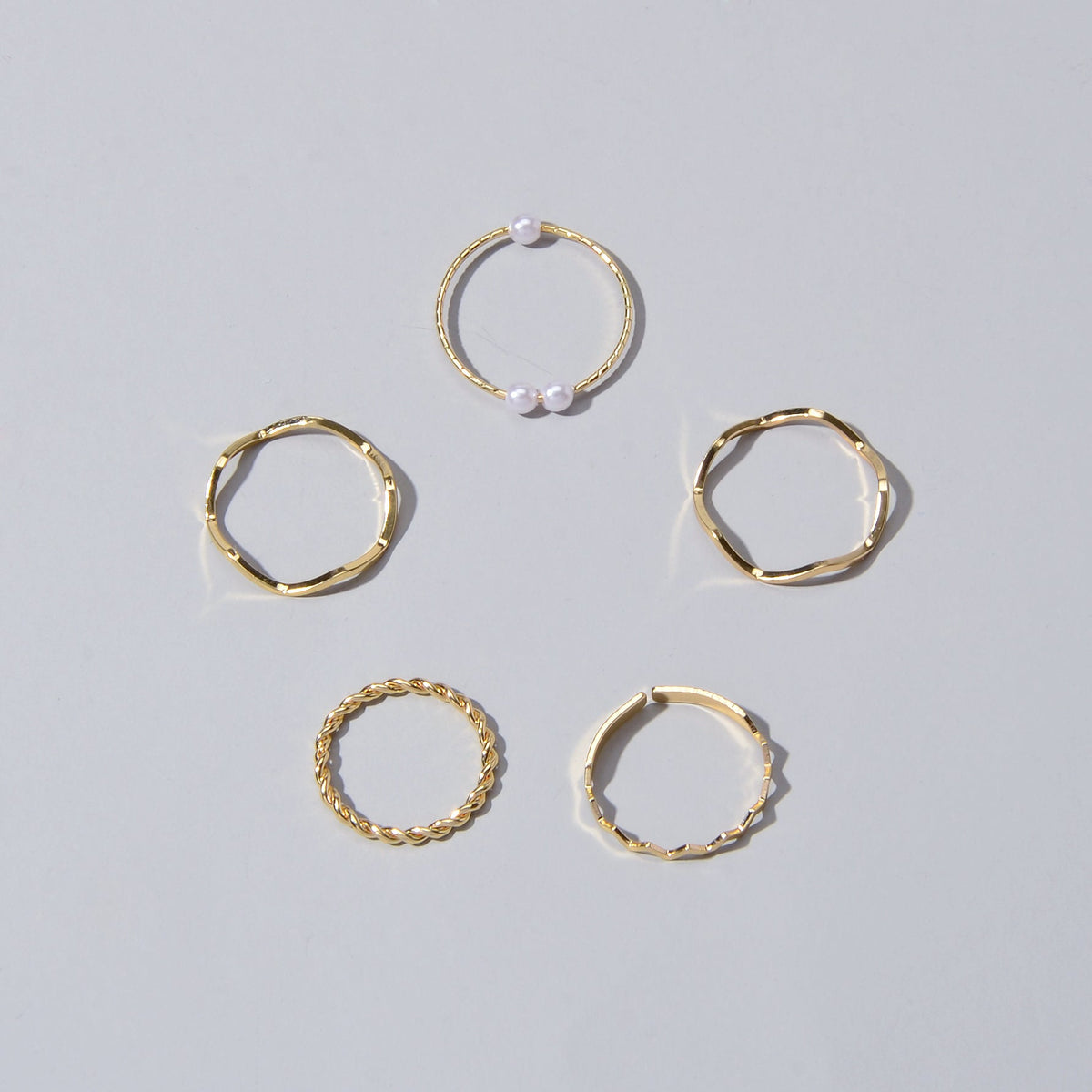 Stackable 5 pcs Metal Pearl Minimalist Finger Ring set Multiple Rings Bulk Pack-4