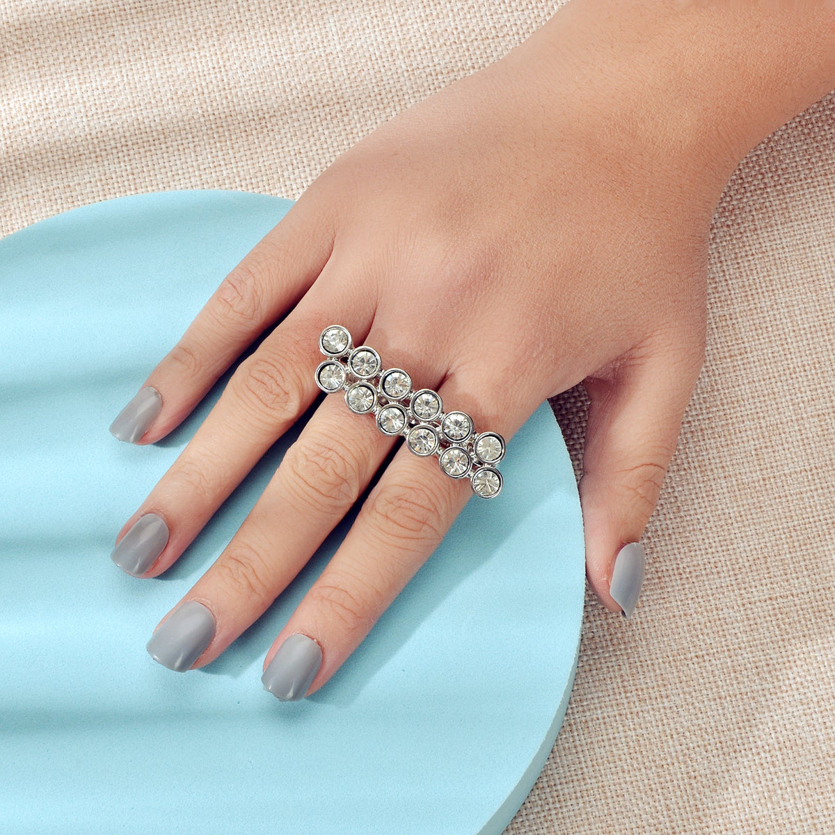 Luxurious Full Rhinestone Shining Double Finger Wedding Ring Gift Band for Women-0