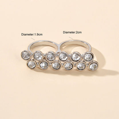 Luxurious Full Rhinestone Shining Double Finger Wedding Ring Gift Band for Women-1
