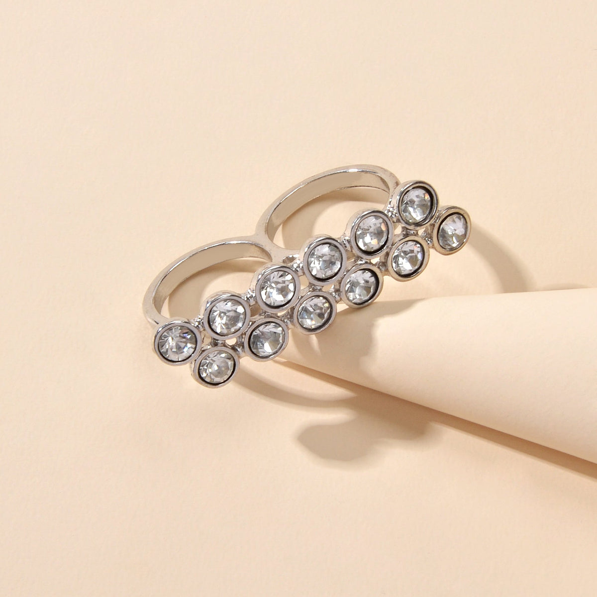 Luxurious Full Rhinestone Shining Double Finger Wedding Ring Gift Band for Women-2
