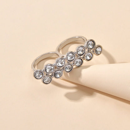 Luxurious Full Rhinestone Shining Double Finger Wedding Ring Gift Band for Women-2