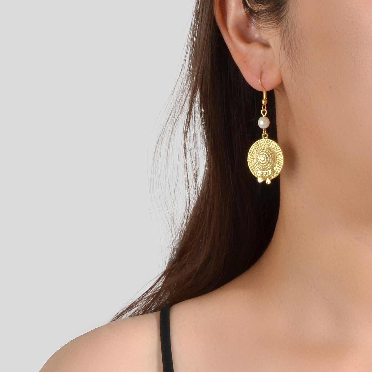 Female Jewellery Pearl Gold Straw Hat Bowknot Dangle Earrings for Party Holiday-0