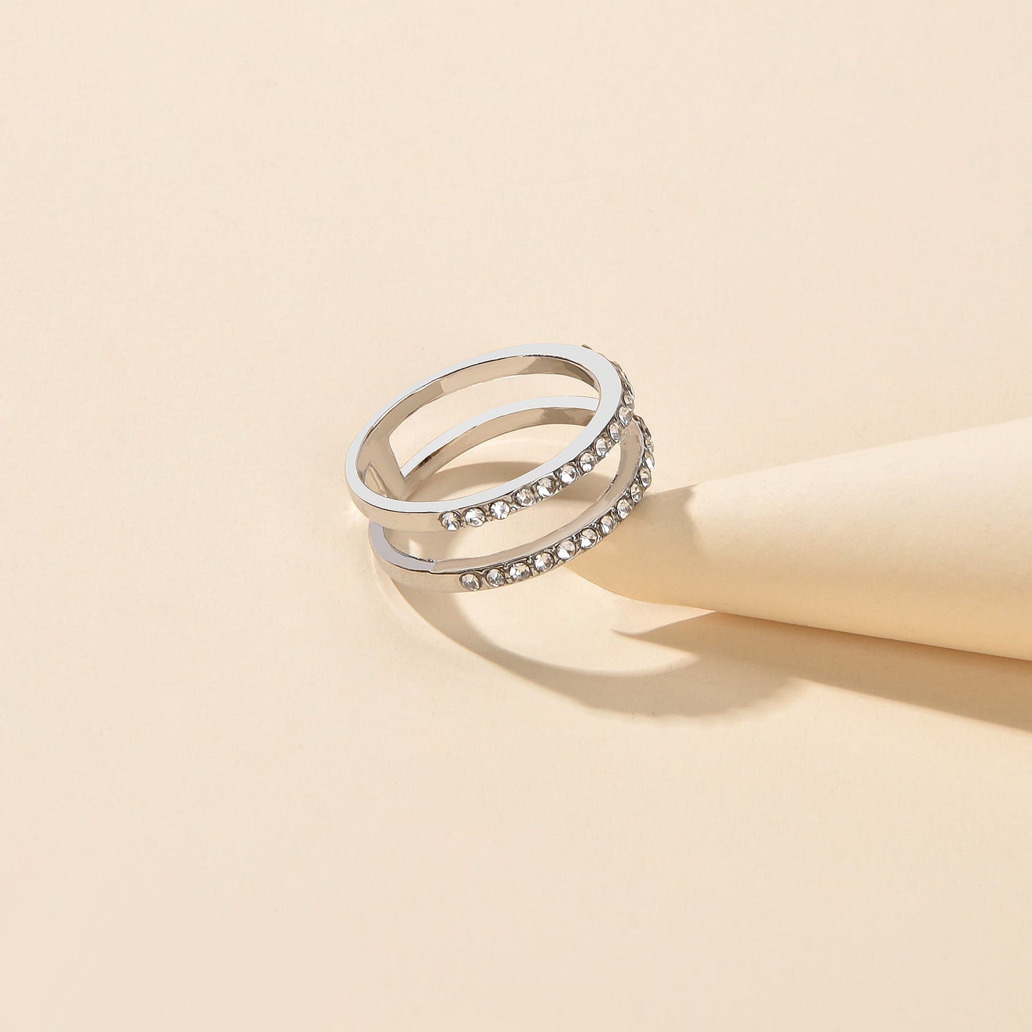 Luxurious Bridal Jewellery Band Women Full Rhinestone Decor Silver Wedding Ring-2