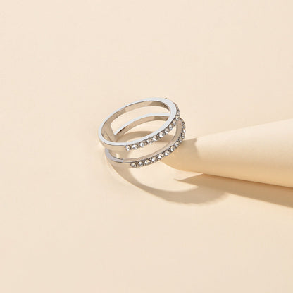 Luxurious Bridal Jewellery Band Women Full Rhinestone Decor Silver Wedding Ring-2