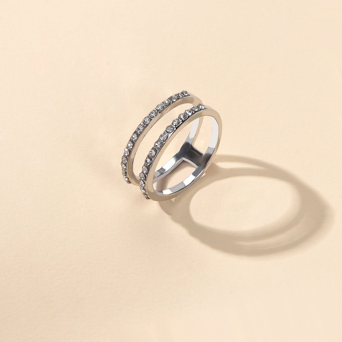 Luxurious Bridal Jewellery Band Women Full Rhinestone Decor Silver Wedding Ring-4