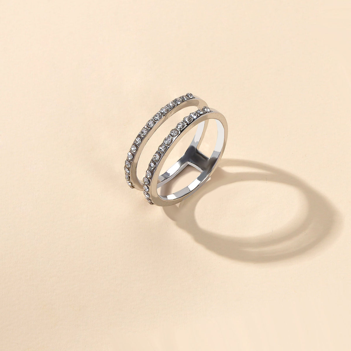 Luxurious Bridal Jewellery Band Women Full Rhinestone Decor Silver Wedding Ring-4