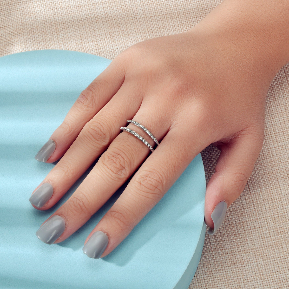 Luxurious Bridal Jewellery Band Women Full Rhinestone Decor Silver Wedding Ring-0
