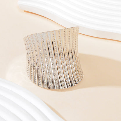 Party Dance Accessories Exaggerated Silver Ripple Wide Geometric Cuffs Bangle for Women-1