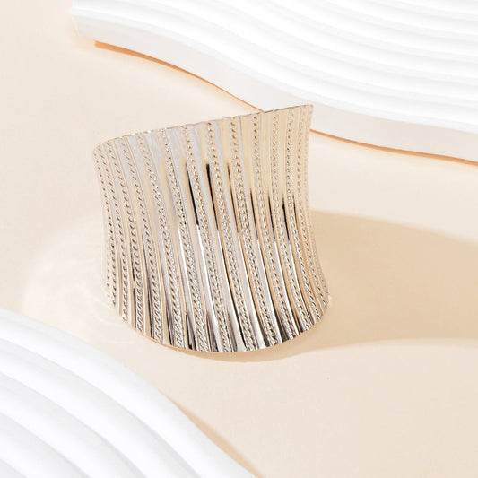Party Dance Accessories Exaggerated Silver Ripple Wide Geometric Cuffs Bangle for Women-1