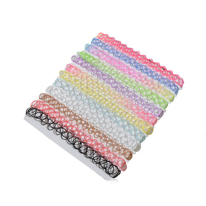 Multicolor 12pcs Set Elastic Boho 90s Tattoo Choker Retro Hippy Stretch Necklace-3