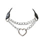 Double Layer Chunky Silver Chain Heart Charm Sexy Leather Choker Grunge Collar-6
