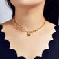 Trendy Jewellery Gold Paperclip Chain Star Lock Pendant Collar Choker Necklace-0