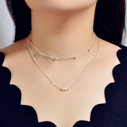 2pcs Female Jewellery Gold Silver Chain Beads Pearl Necklace Fashion Accessories-0