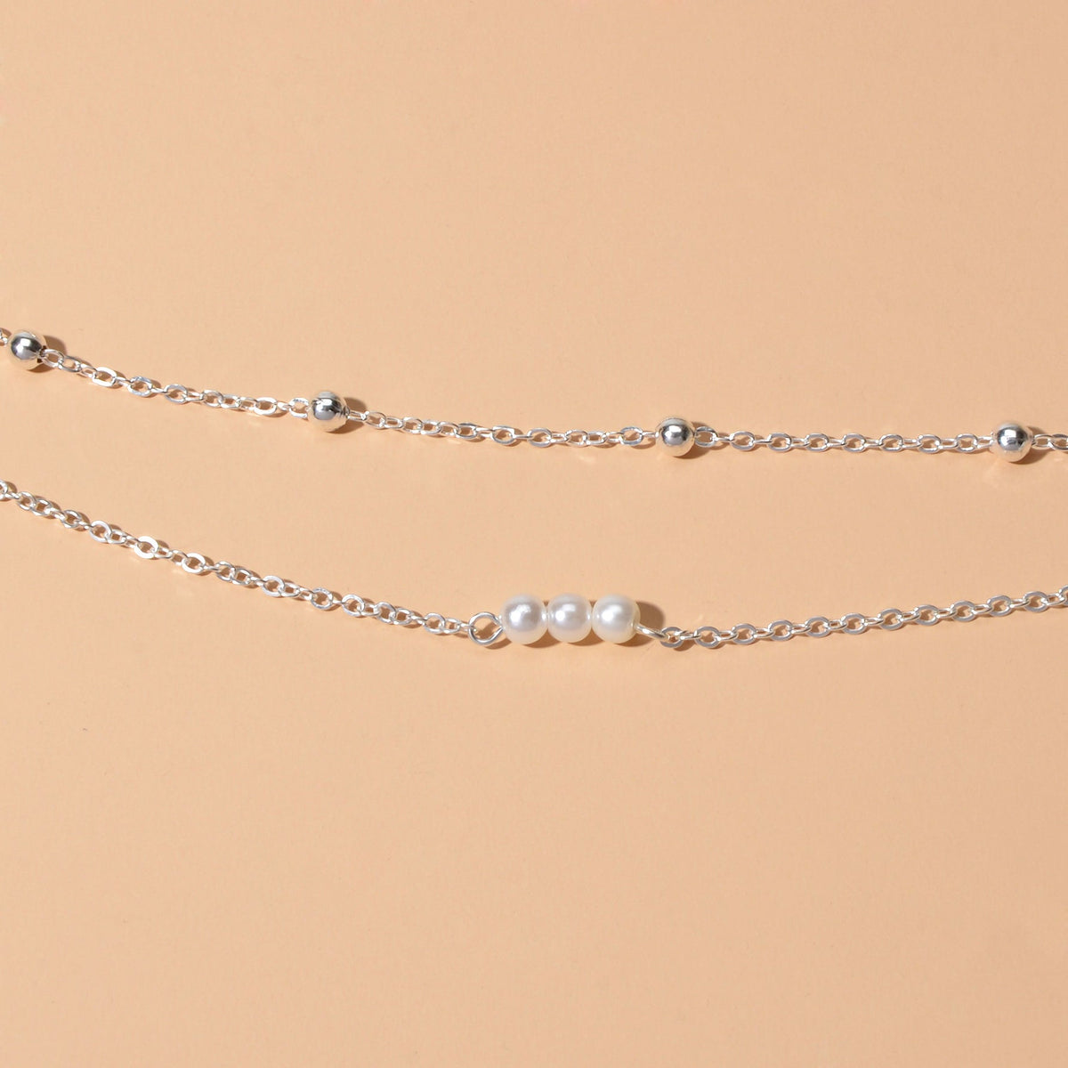 2pcs Female Jewellery Gold Silver Chain Beads Pearl Necklace Fashion Accessories-2