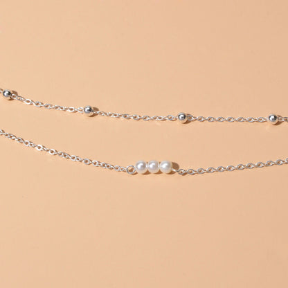 2pcs Female Jewellery Gold Silver Chain Beads Pearl Necklace Fashion Accessories-2