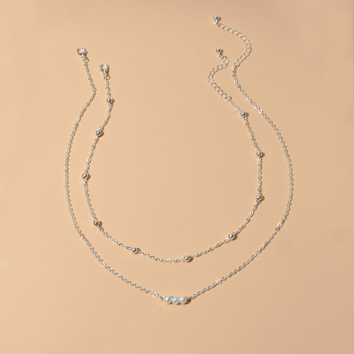 2pcs Female Jewellery Gold Silver Chain Beads Pearl Necklace Fashion Accessories-3