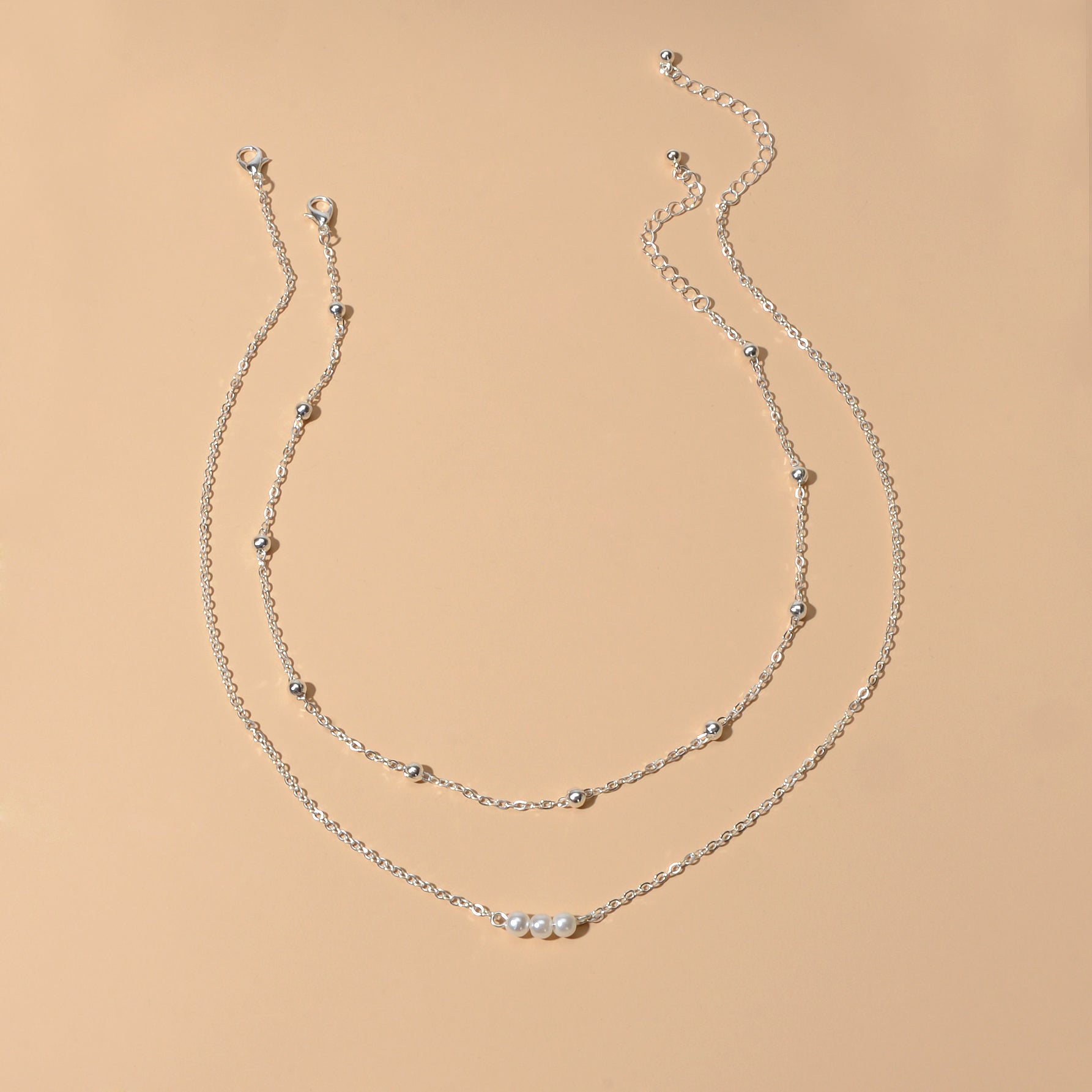2pcs Female Jewellery Gold Silver Chain Beads Pearl Necklace Fashion Accessories-3
