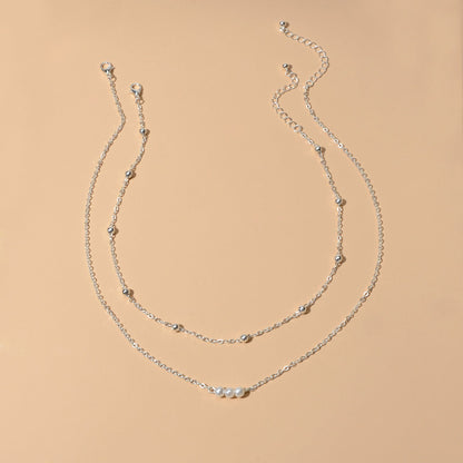 2pcs Female Jewellery Gold Silver Chain Beads Pearl Necklace Fashion Accessories-3