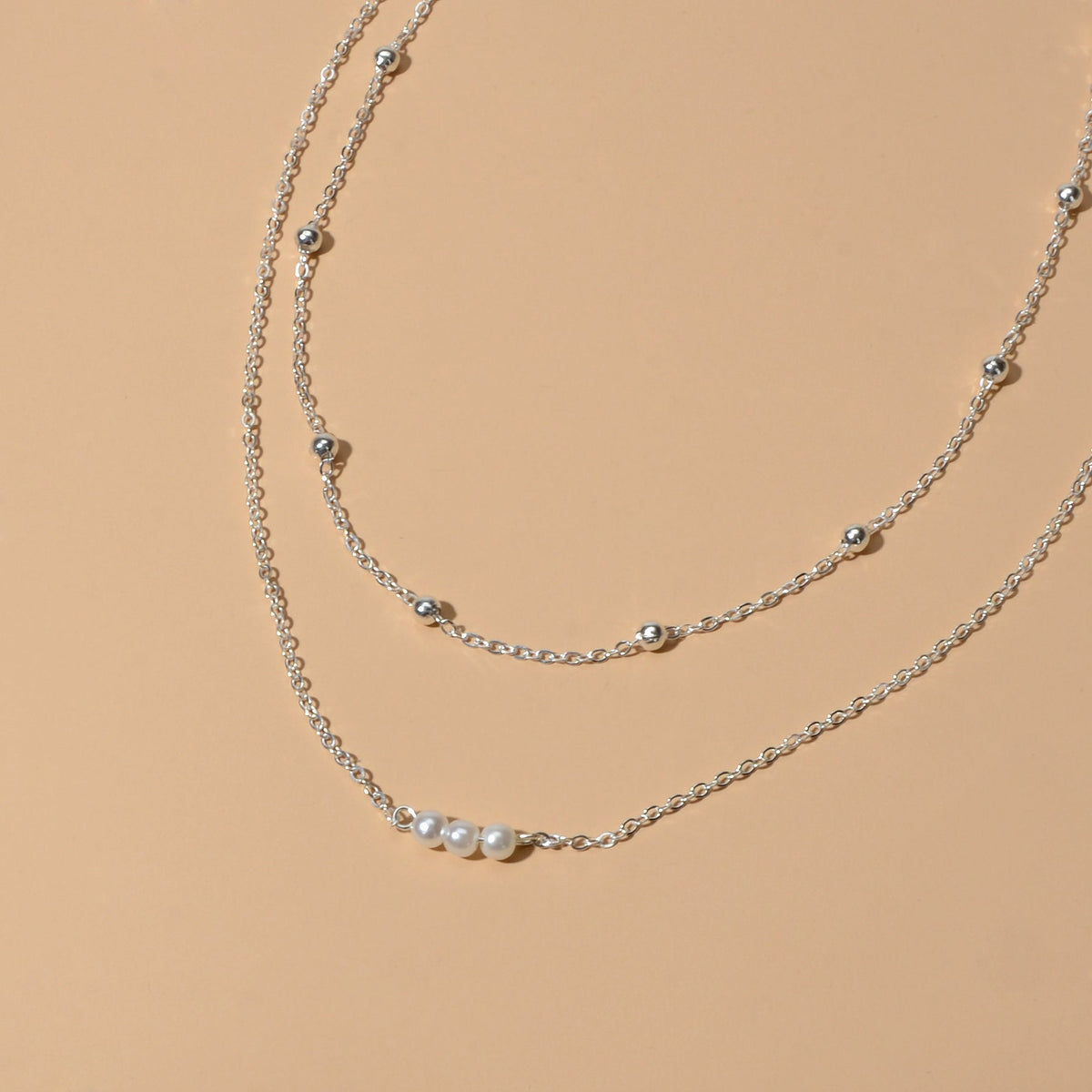 2pcs Female Jewellery Gold Silver Chain Beads Pearl Necklace Fashion Accessories-4