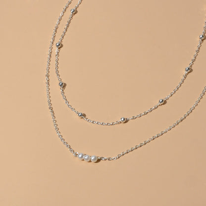 2pcs Female Jewellery Gold Silver Chain Beads Pearl Necklace Fashion Accessories-4