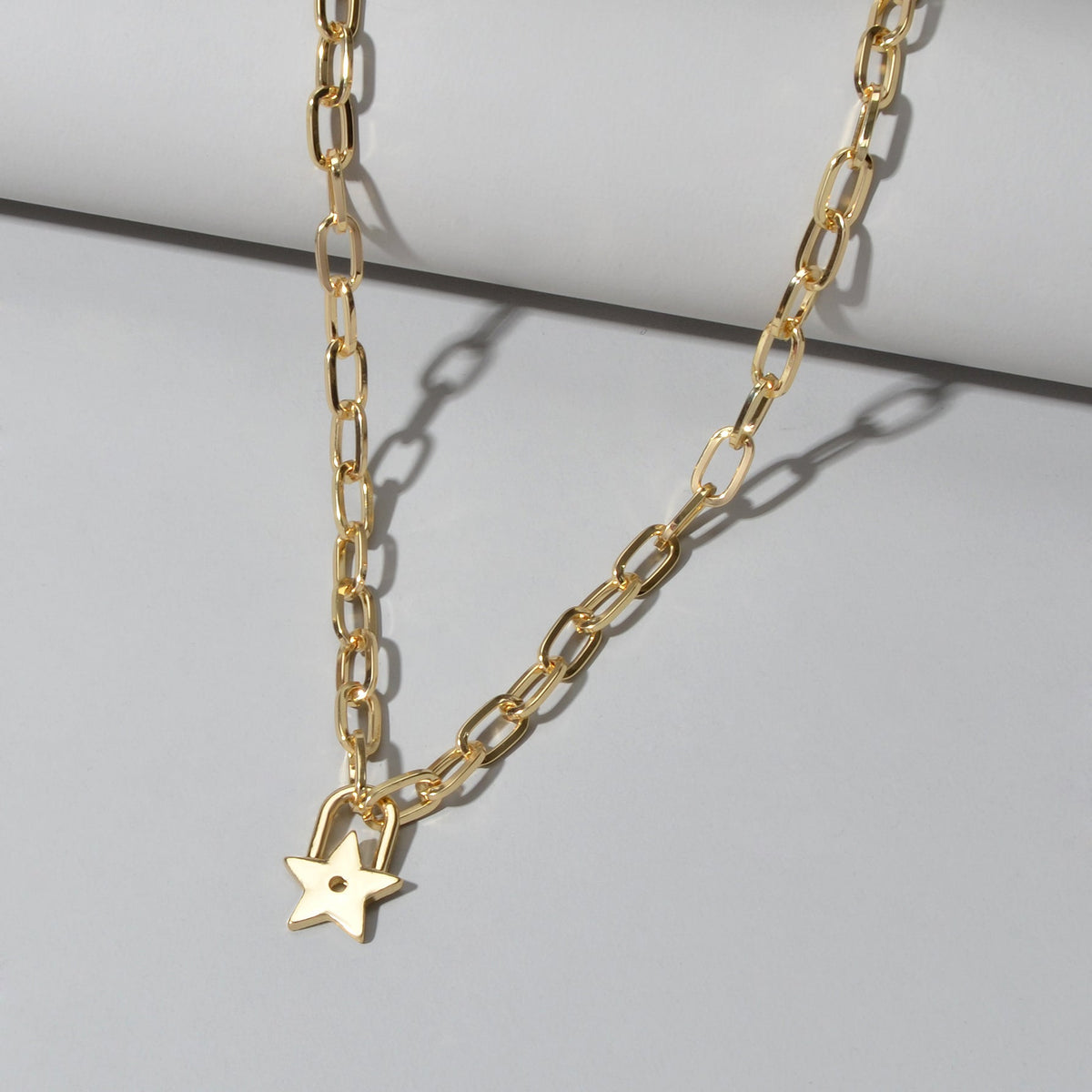 Trendy Jewellery Gold Paperclip Chain Star Lock Pendant Collar Choker Necklace-1