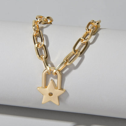 Trendy Jewellery Gold Paperclip Chain Star Lock Pendant Collar Choker Necklace-2