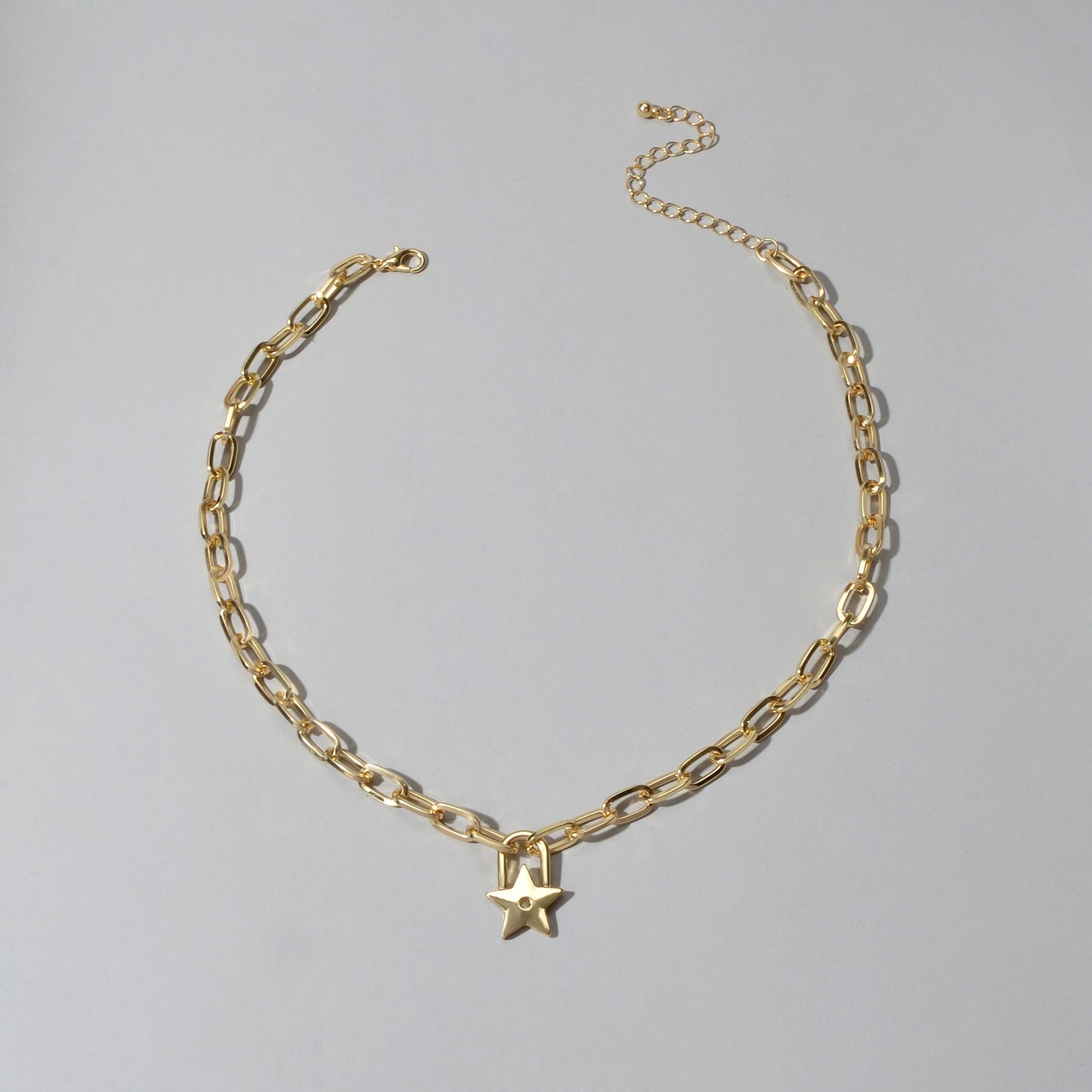 Trendy Jewellery Gold Paperclip Chain Star Lock Pendant Collar Choker Necklace-3