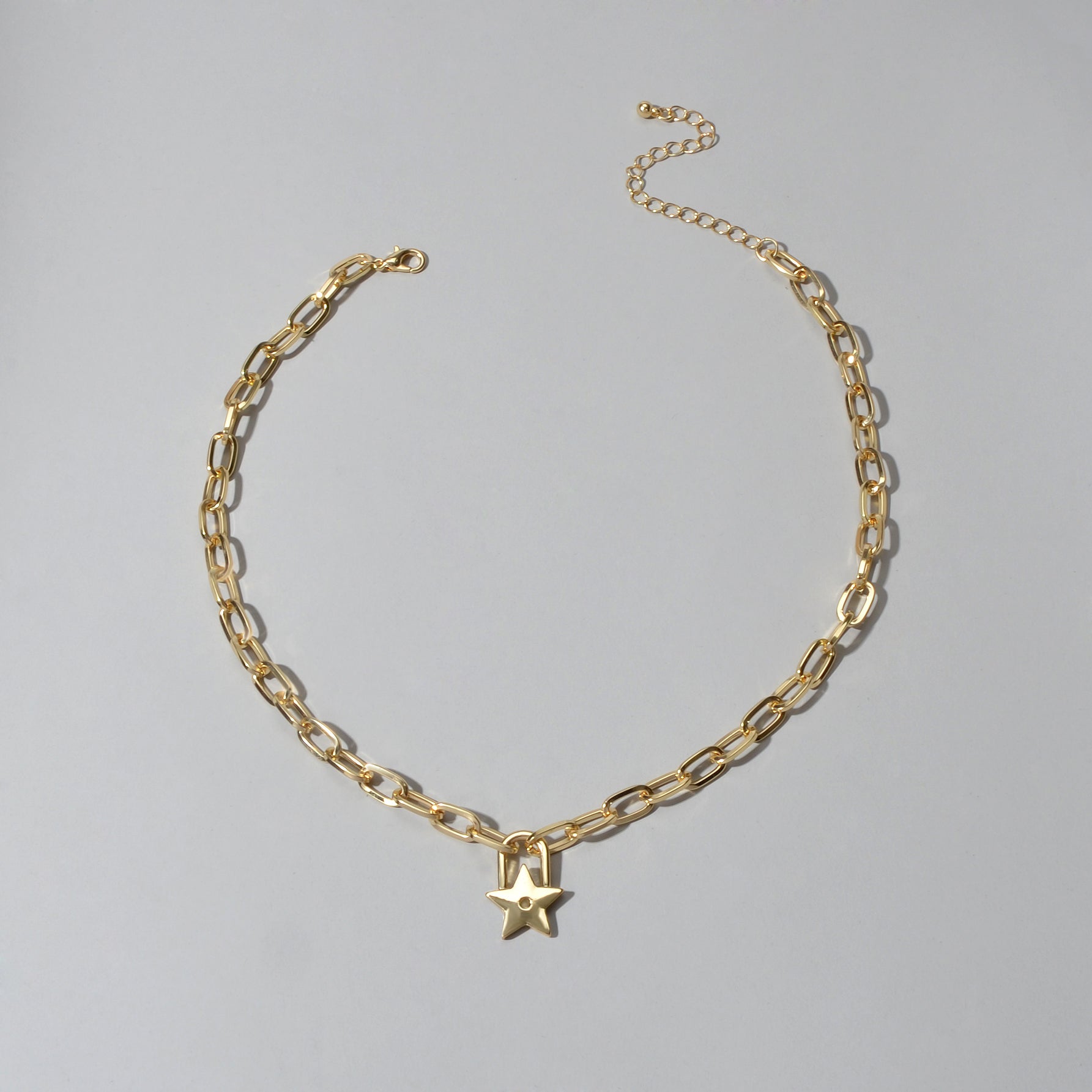 Trendy Jewellery Gold Paperclip Chain Star Lock Pendant Collar Choker Necklace-3