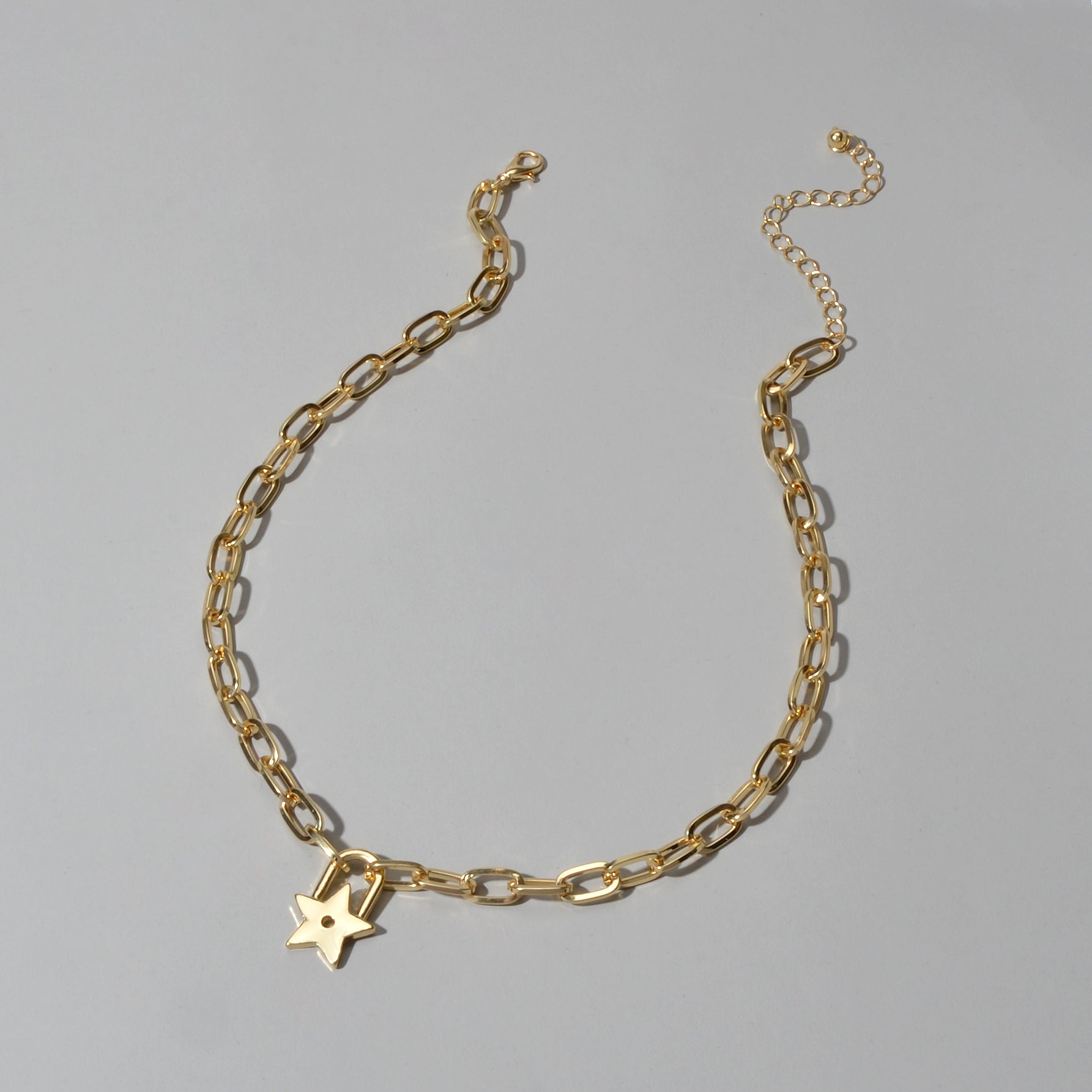 Trendy Jewellery Gold Paperclip Chain Star Lock Pendant Collar Choker Necklace-4