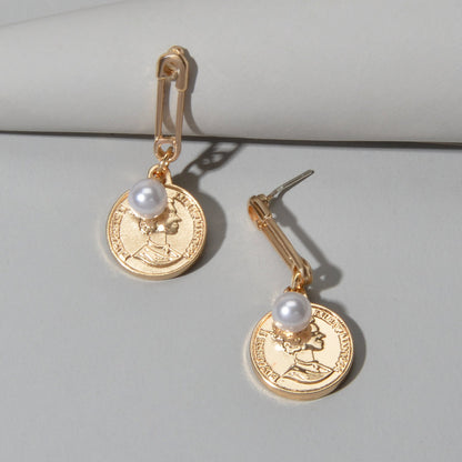 Classics Designer Jewellery Pearl Pin Shape Portrait Cion Charm Dangle Earrings-1