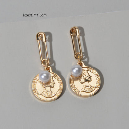 Classics Designer Jewellery Pearl Pin Shape Portrait Cion Charm Dangle Earrings-3