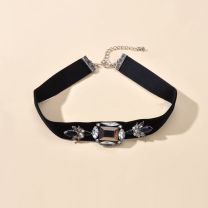 Retro Jewellery 90s Rhinestone Black Velvet Short Tattoo Choker Grunge Necklace-1