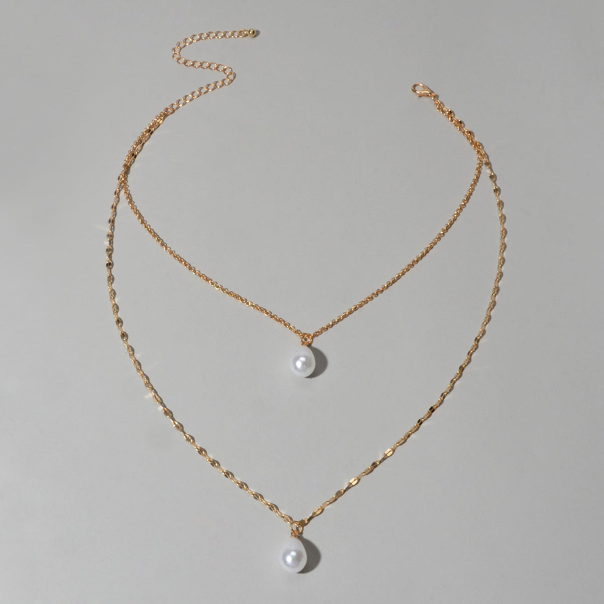 Fashion Double-layer Gold Chain Imitation Pearl Pendant Necklace Gift Jewelry-1