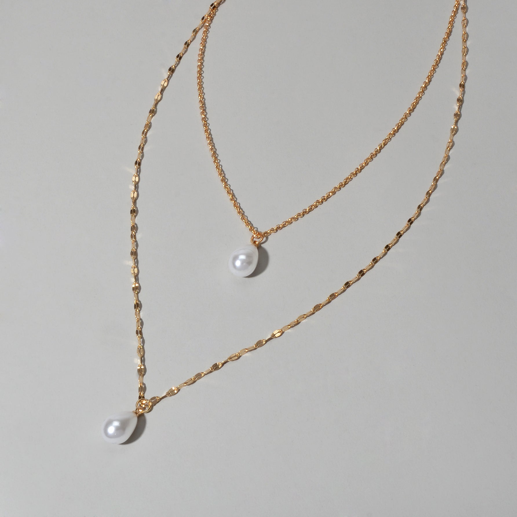 Fashion Double-layer Gold Chain Imitation Pearl Pendant Necklace Gift Jewelry-3
