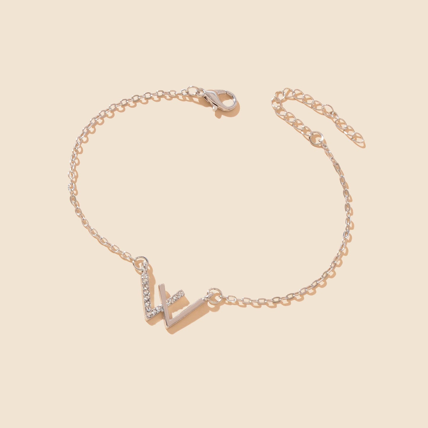 Silvery Chain Rhinestone Decor Geometric Charm Bracelet Women Party Daily Jewelry-1