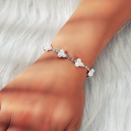 Luxurious Anniversary Wedding Jewellery Rhinestone Pearl Silver Chain Bracelets-0