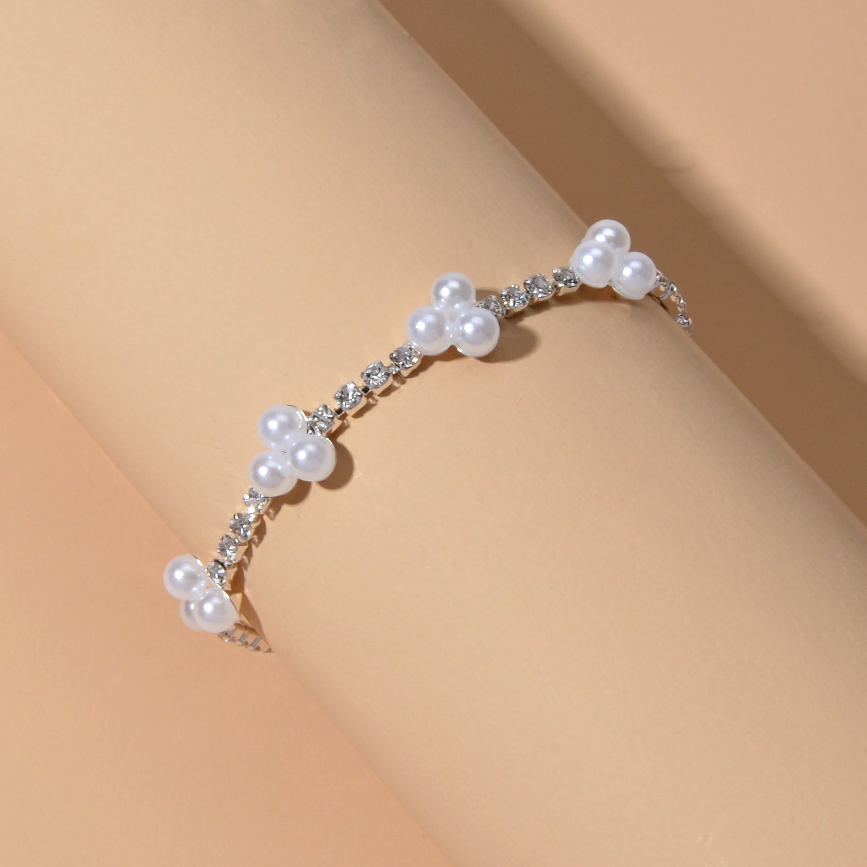 Luxurious Anniversary Wedding Jewellery Rhinestone Pearl Silver Chain Bracelets-1