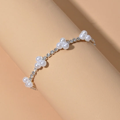 Luxurious Anniversary Wedding Jewellery Rhinestone Pearl Silver Chain Bracelets-1