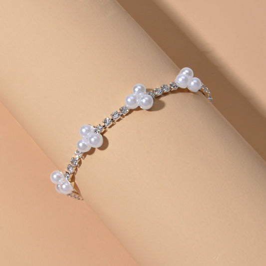 Luxurious Anniversary Wedding Jewellery Rhinestone Pearl Silver Chain Bracelets-1