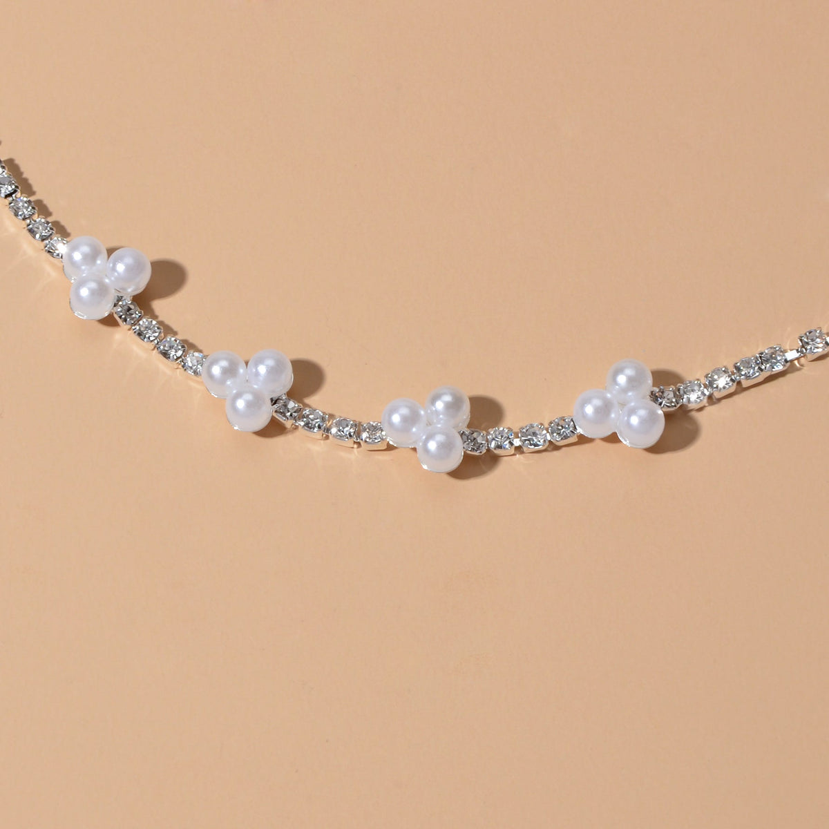 Luxurious Anniversary Wedding Jewellery Rhinestone Pearl Silver Chain Bracelets-2